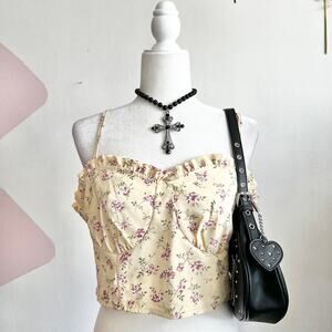 Yellow Floral Corset Top, Coquette, Cottagecore, Romantic, Balletcore, Large‎